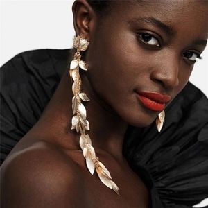 Women Asymmetric Long Tassel Pendant Tassel Leaf Earrings Wedding Party